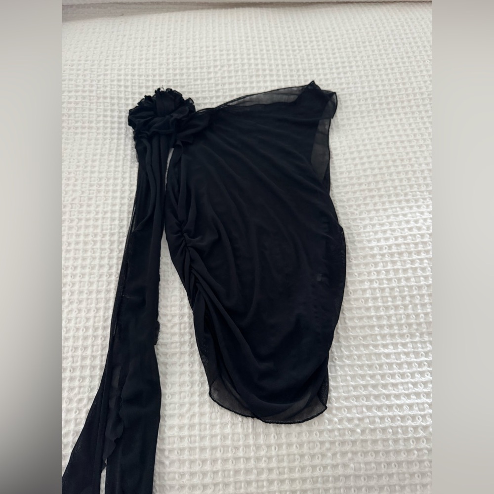 Black See Through Top w/ Flower Detail & Frill